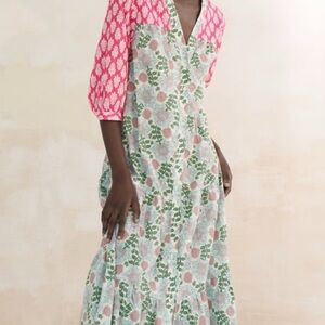 Zara Pink and Green Floral Maxi Dress
